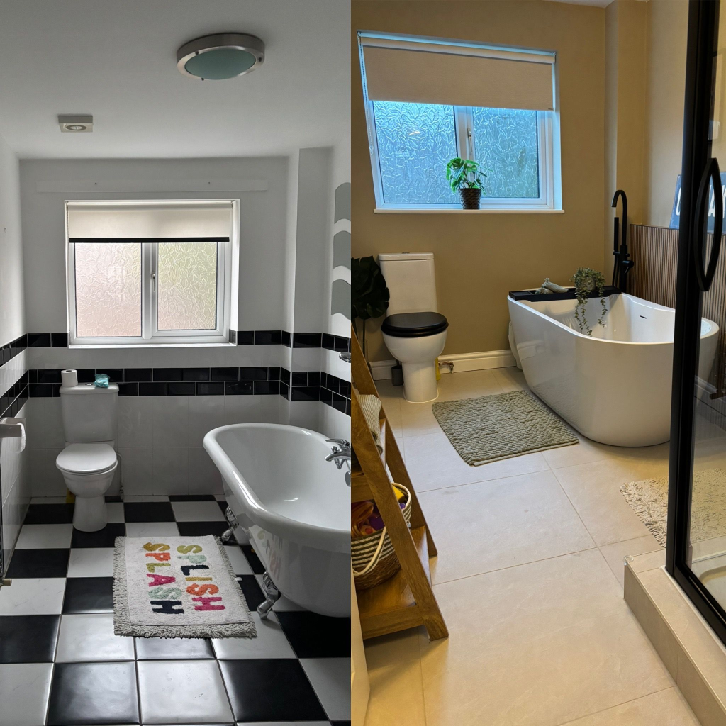 Before and after bathroom renovation in Nottingham completed by Leivers & Vale.